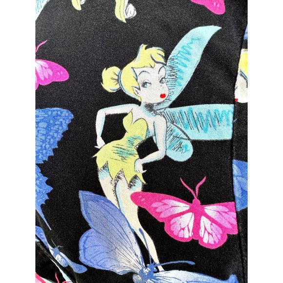 Disney Tinkerbell Scrub Top Medium  Blue Butterflies RN Nurse Vet Tech C… - Picture 1 of 12